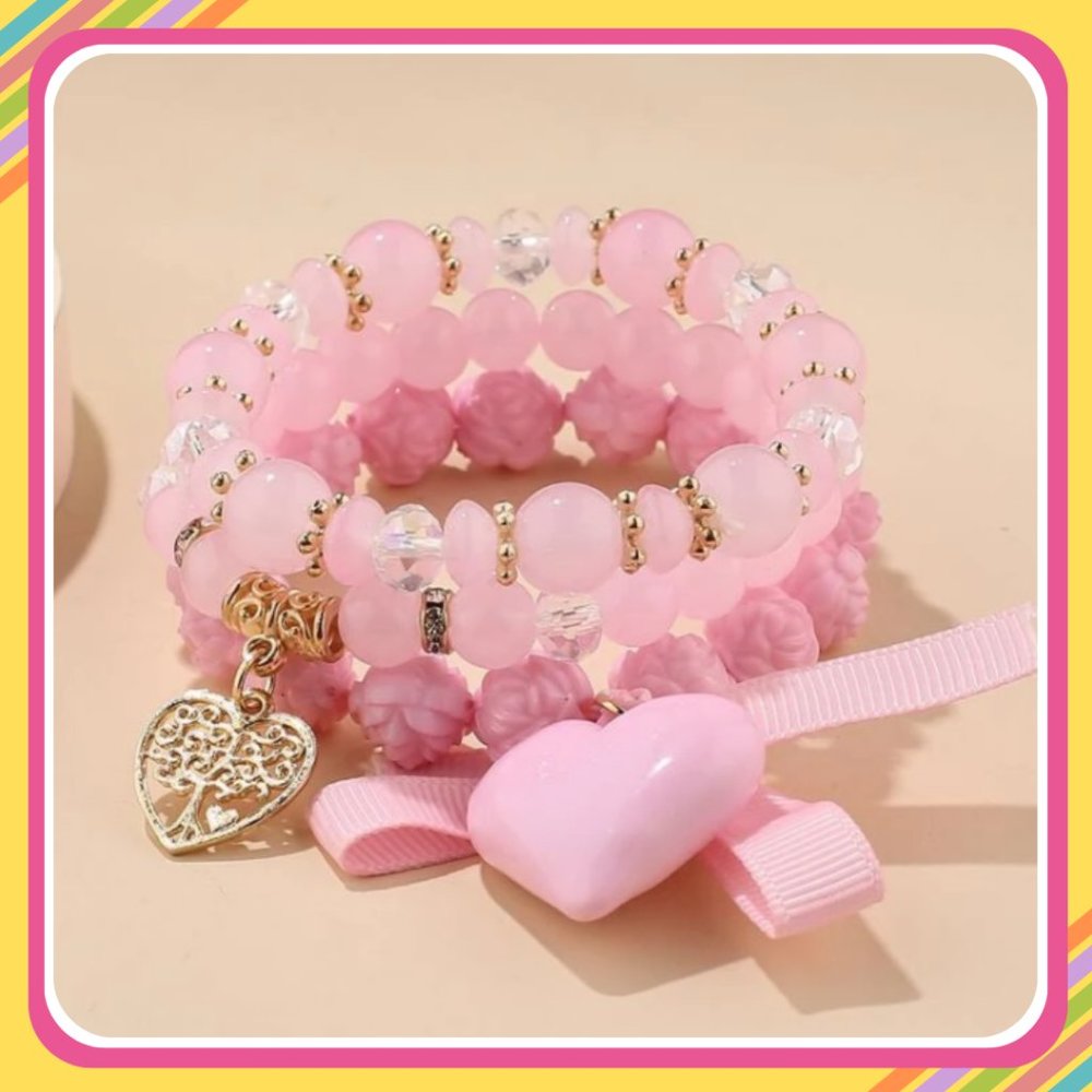 3-Piece Pink Beaded Bracelets
